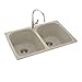 Swanstone KS02233LB.072 Solid Surface 1-Hole Drop in Double-Bowl Kitchen Sink, 33-in L X 22-in H X 10-in H, Pebble