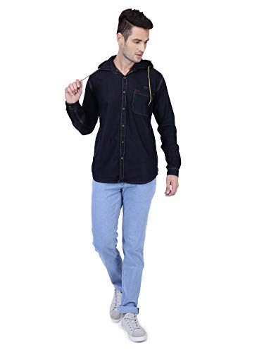 Image of Kuons Avenue Men's Denim Hooded Casual Shirt | Full Sleeve | Regular Fit | Hooded Collar - Stylish Everyday Wear