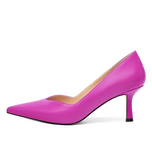 Image of Women Pointed Closed Toe 2.5 Inch Kitten Heel Slip On Pumps | Elegant Comfort Formal Dress Footwear, Versatile Ladies Shoes For Office Wedding Party Evening Daily Occasions