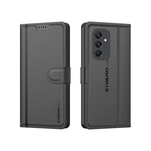 Image of KIVANO LUXE Compatible for Samsung Galaxy A56 5G Luxury Handmade Leather Magnetic Flip Folio Case | Card Holder & Kickstand | Slim Protective Cover | Unisex - Black