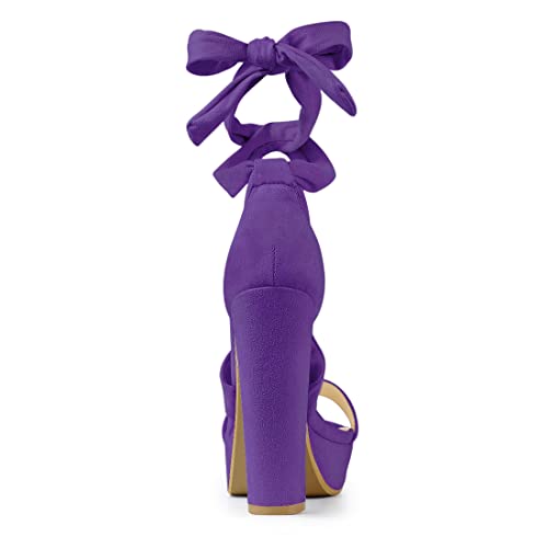 Allegra K Women's Lace Up Platform Heels Sandals Purple Heels Sandals 8 M US