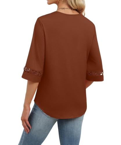 Image of WIHOLL Womens Tops Eyelet Lace V Neck 3 /4 Bell Sleeve Blouses Dressy Casual Work Shirt 2026 Summer Fall Fashion Clothing