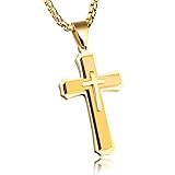 OLEVS Stainless Steel Gold Plated Cross Pendant Necklace - Men & Women's Stainless Steel Cross Pendant Chain Christmas Stocking Stuffer Gifts