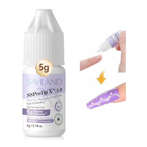 SAVILAND Nail Glue for Press Ons: 5S Fast-Drying...