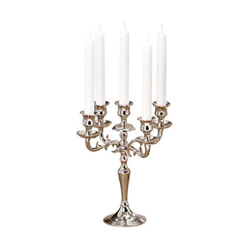 WHW Whole House Worlds Hamptons Five Arm Silver Candelabra, Refined Details, Radiant Polish, Hand Crafted of Silver Aluminum and Brass, 10 1/4 Diameter x 10 1/4 Inches Tall, for Standard Tapers