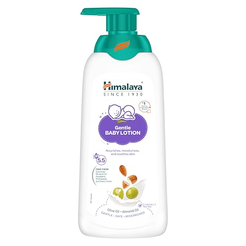 Image of Himalaya Gentle Baby Lotion 400ml with Almond oil, Olive oil, Country Mallow | No.1 Doctor-Prescribed Brand |pH 5.5 formulation | Nourishes and moisturizes your baby's skin | Safe for Newborns