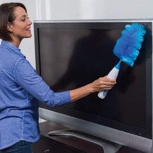 Hurricane Spin Duster Motorized Dust Wand by BulbHead, The Electric Duster That Removes Dust in A Single Spin, Blue and White