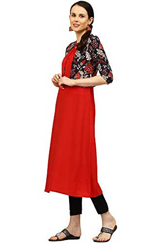 Image of Women's Crepe Printed A-Line Kurti (ALC4045TOM Red Small)