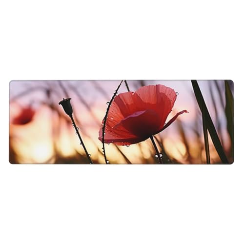Tapis de souris pour clavier d'ordinateur fleuri rouge 80x30cm