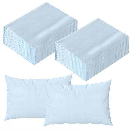 JMU 400PCS Disposable Pillow Case, 21" x 30", 1 Ply Tissue 1 Ply Poly Film, Single Use Pillowcases Medical, Blue