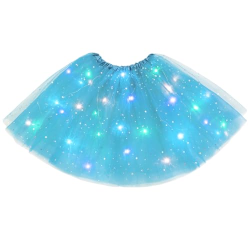 URAQT Tutu Mujer LED Luces de Colores, Tutu Falda Mujer Lentejuelas Estrellas, Tutú para Mujer, Falda De Baile De Estrella De Lentejuelas para Danza Fiesta y Halloween Disfraz(Lago azul)