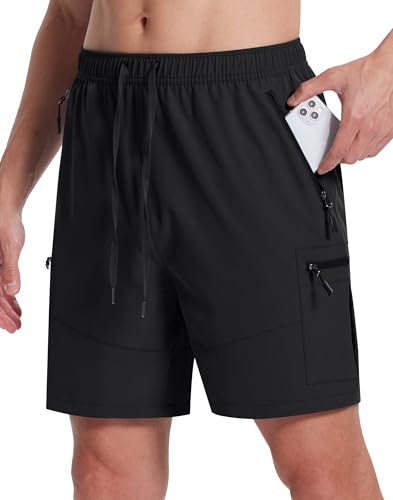 Mens Hiking Cargo Shorts with Zipper Pockets 7" Quick Dry Lightweight Drawstring Shorts for Summer Outdoor Golf Casual3