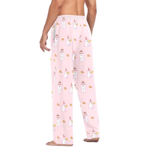 Men's Polar Bear Pink Sleep Pajama Pant,Soft Pajama Bottoms with Pockets Drawstring 23039344