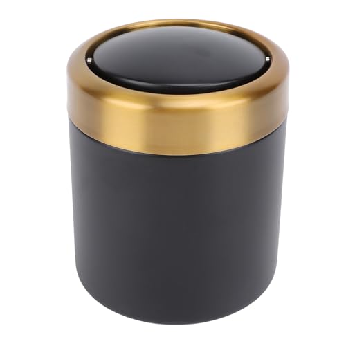 Bote de basura pequeño de acero inoxidable negro con tapa para escritorio KKPLZZ