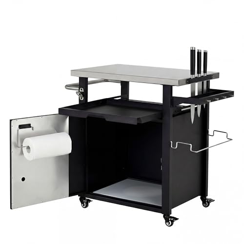 Merax 39.5" Outdoor Grill Cart with Pizza Topping Station, Grill Table Stand with Spice & Paper Rack for BBQ, Movable Food and Prep Workcart, Rolling Kitchen Island, Waterproof Cover Included, Black by Merax - Image 9