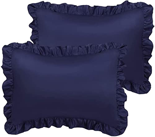 Trend Bedding Mart Pillow Shams Pack of 2 Edge Ruffled Pillow Cases 600 TC Bedding Pillow Covers with Envelope Closure (Navy Blue, Standard- 20 Inches x 26 Inches)