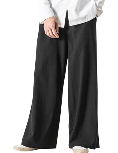 Kissonic Mens Casual Linen Pants Elastic Waist Drawstring Baggy Pants