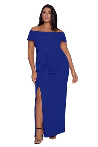 Image of Xscape Womens Plus Size Long Off The Shoulder Scuba Crepe Slit Dress