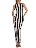 Milumia Women's Striped Sweater Dress Bodycon Vacation Fall Maxi Dresses | Knitted, Maxi, Bodycon, Country Club, Beach, Vertical Striped Dress, Vacation Date Night Dress, Multicolor, Small