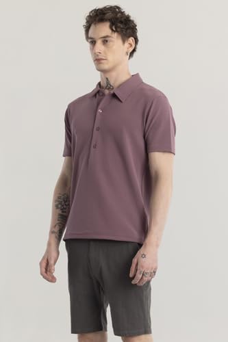 Image of SNITCH Mauve Solid Polo Polyester T-Shirt