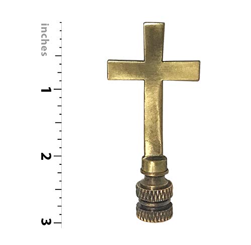 Image of Royal Designs, Inc. Cross Lamp Finial, 3 Inch Medium Antique Brass, Decorative Replacement Finial for Table or Floor Lamps, Single