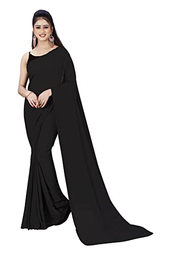 Image of ANAND SAREES Women's Solid Plain Bollywood Georgette Saree with Matching Blouse Piece | Stylish, Comfortable & Fancy Saree for Parties, Weddings, Casual Outings, Festivals
