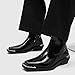 ENOEGMSD Men's Leather Chunky Heel Chelsea Boots Fashion Metal Decoration Square Toe Side Zip Dress Boots Comfortable Business Casual Ankle Boots (Black,12)