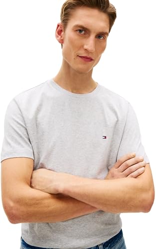 Tommy Hilfiger Herren T-Shirt Kurzarm Seasonal Solid Tee mit Rundhalsausschnitt, Grau (Light Grey Heather), XXL – Ansicht 4