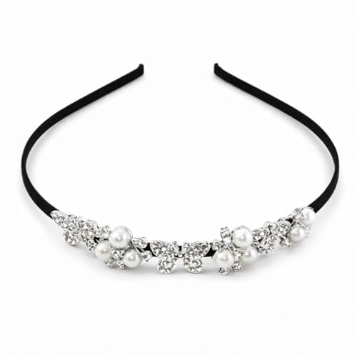 Pearl Floral Red & White Butterfly Hair Band/Headband for Women & Girls | Crystal & Pearl Bridal Hairband for Wedding & Party | Elegant Non-Slip Handcrafted Hair Accessory (Sil & Sil)