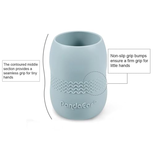 PandaEar 3 Stück Baby Trinkbecher ab 6 Monate | 100% Silikon Trinkbecher Kinder | Baby Trinkflasche Sippy Cup Schnabeltasse Kinderbecher | (Blau/Grün/Tan)