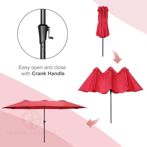 Image of 15ft Large Outdoor Umbrella Double-Sided Patio Umbrella with 65 Kgs Movable Stand, Crank Handle, 12 Ribs Rectangular Garden Umbrella for Patio Graden, Poolside, Terrace, Cafe and Hotels