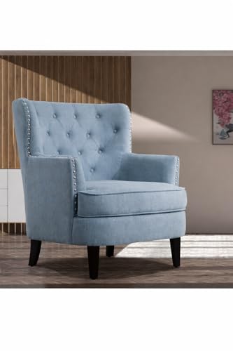 Image of Castora Upholstered Accent Chair for Living Room and Offices (Light Blue)