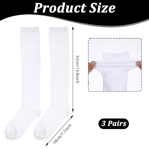 3 Pairs Fashion Women's Knee High Socks - White, Color Block, Adult, Female, Knee-High, Polyester, Athletic Socks3