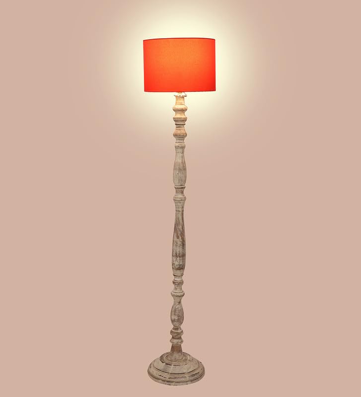 Image of tu casa Mango Wooden Floor Lamps with Red Shade for Home Decor, Bedrooms Corner, Living Room, Gifting, Diwali Decoration, Hall, Office, Study Room (Height: - 56 inch) - Bulb not Included