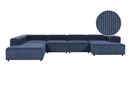 Beliani Sofá Moderno Derecho 5 plazas Modular Patas Negras tapizado en Pana Azul Oscuro Ardal