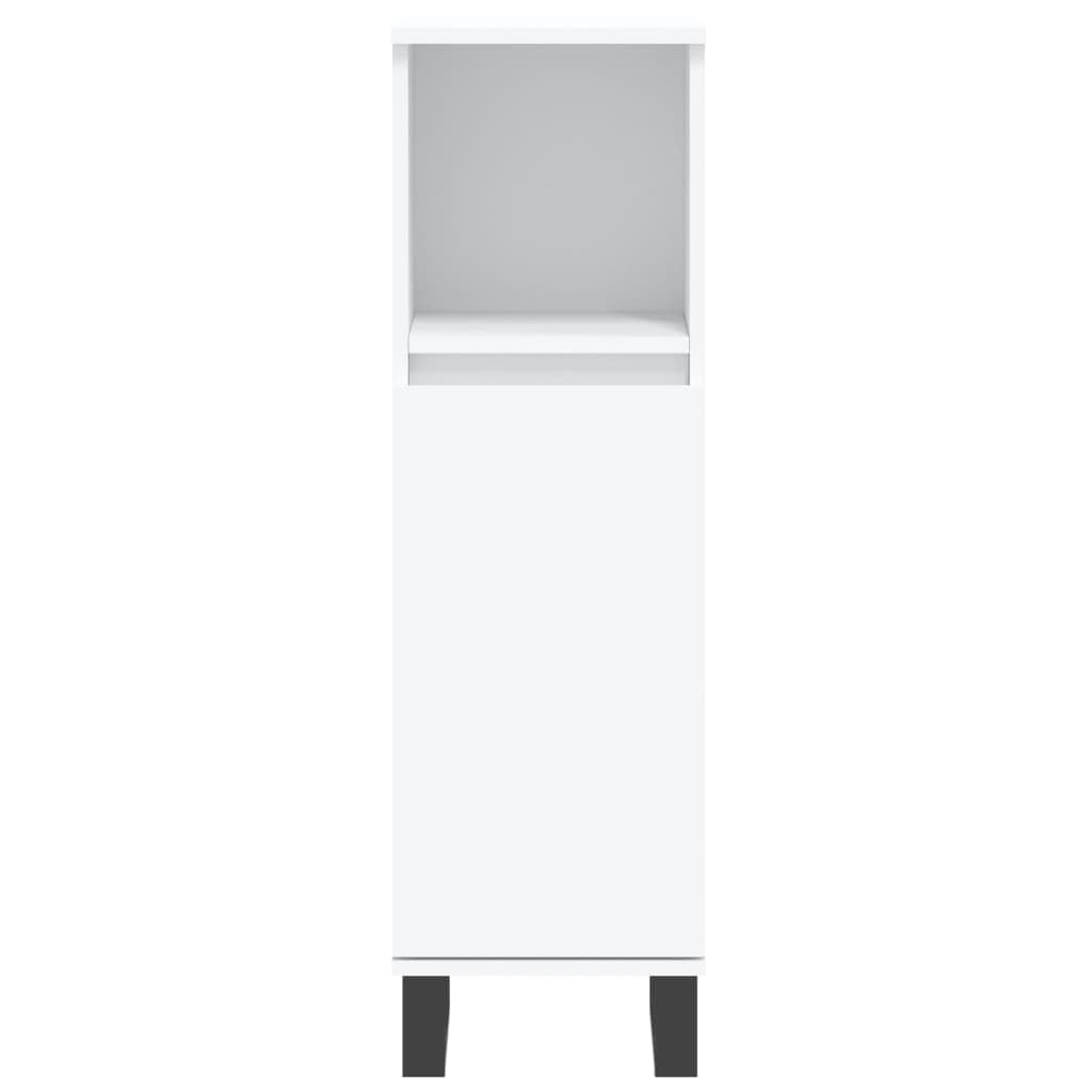 Armoire de salle de bain en bois blanc 30 x 30 x 100 cm avec porte et compartiment ouvert, installation de porte flexible, pieds en fer, meuble de salle de bain pour salle de bain, meuble sous