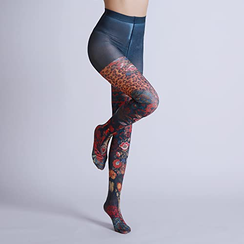 Image of Sahabowi Women Tights, Sheer High Waist Pantyhose, Vintage Control Top Stockings, Siwa opaque print1
