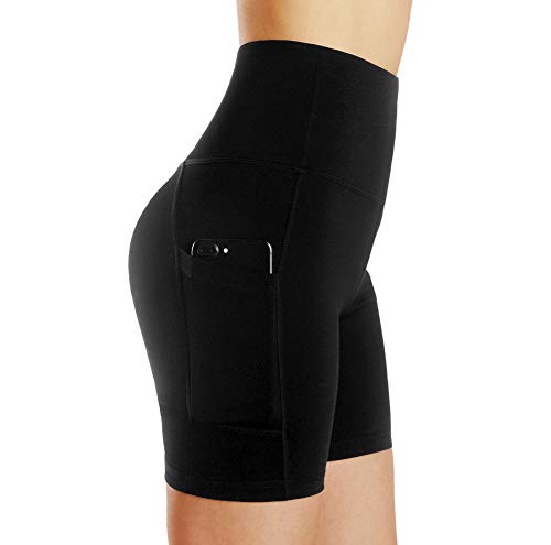 Q&M Athletic Yoga Shorts Compression Pants Tummy Control Athletic Shorts 2 Side Pockets,S