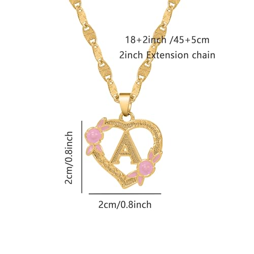 18k Plate Gold Initial Heart Necklace For Women Heart Flower Letter Pendant For Girl Alphabet Name Jewelry Gift For Women Her4