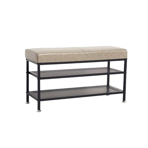 Banco Almacenamiento Acolchado de Metal con Estante Malla Estilo Gris 2