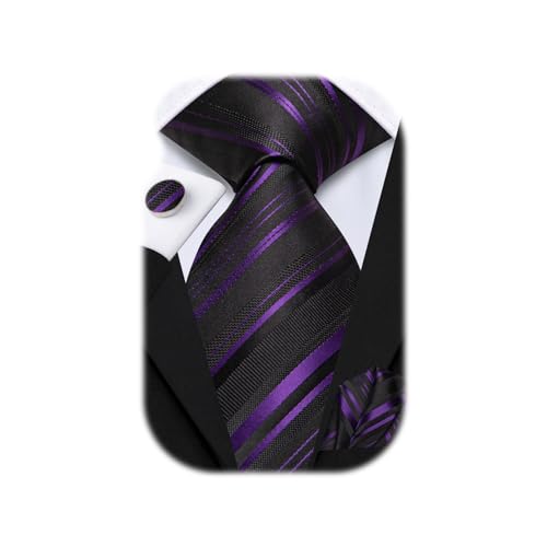 Image of Hi-Tie Men 63inches Tie Set Extra Long Necktie Paisley Tie Pocket Suqare Cufflinks Big and Tall Men Tie