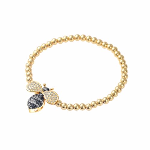 Edforce Stainless Steel Women's CZ Honey Bee Charm Bead Stretchable Ball Chain Bangle Bracelet3