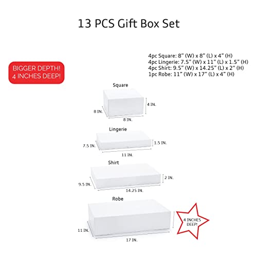 Momoni 13 Piece Gift Boxes With Lids Of Assorted Sizes With 4 Inch Deep Robe Boxes And 8X8X4 Gift Box- Wrapping Boxes Set Christmas Gift Boxes For Wrapping Christmas Gifts, Bridesmaid Proposal, Birthday, Holiday, Wedding (White) #TOP1