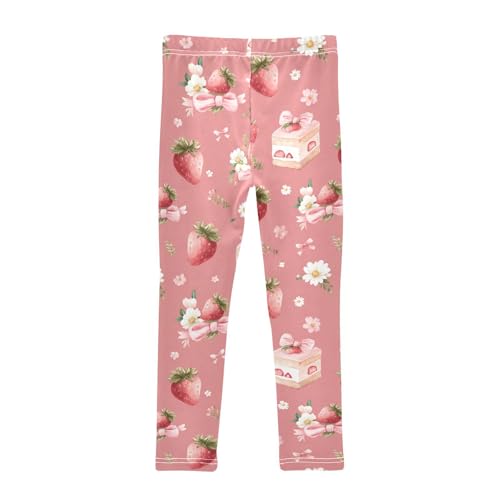 Strawberry Cake Bow Girls Leggings Ultra Soft Compression Yoga Gym Pants for Kids 4-10T2