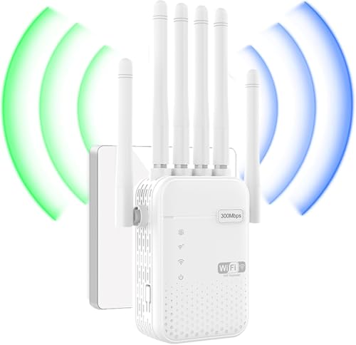 Amplificateur Réseau Maison Répéteur WiFi 6 Antennes - Amplificateur Couverture 300m², 3 Modes, Ports Ethernet Booster Wifi Couverture 300m²