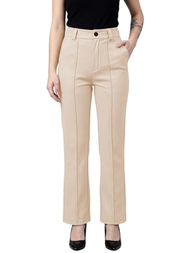 Image of Women's High Waist Formal Straight Fit Trousers Premium Stretch Office Pants Front Pleated Design Smart Workwear Bottom for Office, Casual & Business Wear