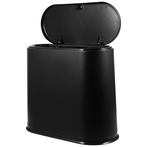 Poubelle de bureau Lurrose en PP noir compacte avec couvercle à pression plastique