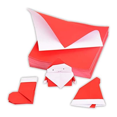 Molinter 100 x Origami Paper Craft Paper Christmas Red White Craft Paper Origami Paper Double-Sided Folding Paper for Children Cover