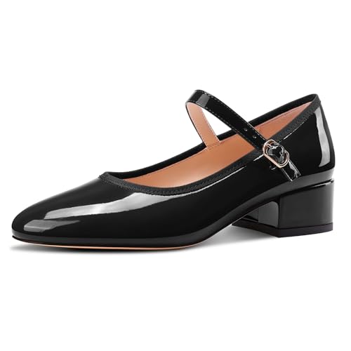 Aachcol Womens Mary Jane Shoes Round Toe Chunky Block Heel Mary Jane Pumps Office Low Heel Dress Shoes 2.0 Inches Heels