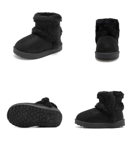 Image of Cubufly Toddler Little Girls Boots Warm Winter Kids Ankle Fur Lined Snow Shoes Non-Slip